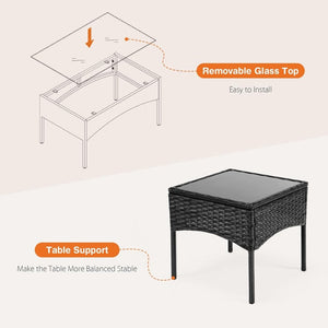 Sweetcripy Patio Furniture Set 3 Pieces, Outdoor Furniture with Soft Cushion and Glass Table, All Weather Manual Weaving Wicker Rattan Patio Chairs for Garden, Terrace, Porch(Black and Beige) - Wigtrends