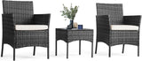 Sweetcripy Patio Furniture Set 3 Pieces, Outdoor Furniture with Soft Cushion and Glass Table, All Weather Manual Weaving Wicker Rattan Patio Chairs for Garden, Terrace, Porch(Black and Beige) - Wigtrends