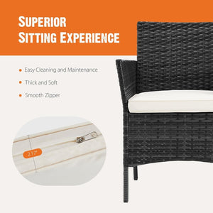 Sweetcripy Patio Furniture Set 3 Pieces, Outdoor Furniture with Soft Cushion and Glass Table, All Weather Manual Weaving Wicker Rattan Patio Chairs for Garden, Terrace, Porch(Black and Beige) - Wigtrends