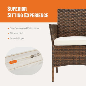 Sweetcripy Patio Furniture Set 3 Pieces, Outdoor Furniture with Soft Cushion and Glass Table, All Weather Manual Weaving Wicker Rattan Patio Chairs for Garden, Terrace, Porch(Black and Beige) - Wigtrends