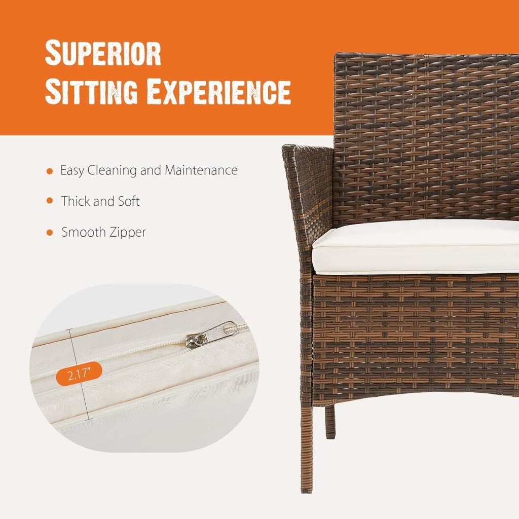 Sweetcripy Patio Furniture Set 3 Pieces, Outdoor Furniture with Soft Cushion and Glass Table, All Weather Manual Weaving Wicker Rattan Patio Chairs for Garden, Terrace, Porch(Black and Beige) - Wigtrends