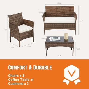 Sweetcripy Patio Furniture Set 3 Pieces, Outdoor Furniture with Soft Cushion and Glass Table, All Weather Manual Weaving Wicker Rattan Patio Chairs for Garden, Terrace, Porch(Black and Beige) - Wigtrends