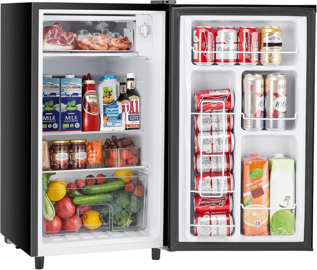 Sweetcrispy 3.2 Cu.Ft Mini Fridge with Freezer Small Refrigerator Single Door Adjustable Thermostat Energy - efficient Low Noise, Compact Fridge for Bedroom, Office, Dorm (Black) - Wigtrends