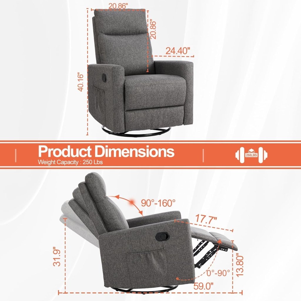 Sweetcrispy Massage Recliner Chair for Adults, Adjustable Home Theater Seating with Lumbar Support for Living Room, Modern Fabric Reclining, Light Grey - Wigtrends