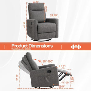 Sweetcrispy Massage Recliner Chair for Adults, Adjustable Home Theater Seating with Lumbar Support for Living Room, Modern Fabric Reclining, Light Grey - Wigtrends