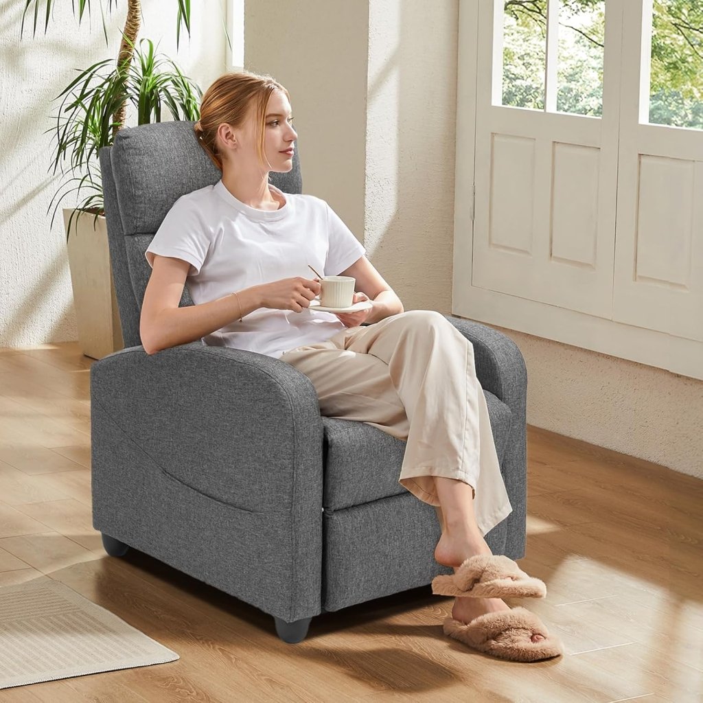 Sweetcrispy Massage Recliner Chair for Adults, Adjustable Home Theater Seating with Lumbar Support for Living Room, Modern Fabric Reclining, Light Grey - Wigtrends