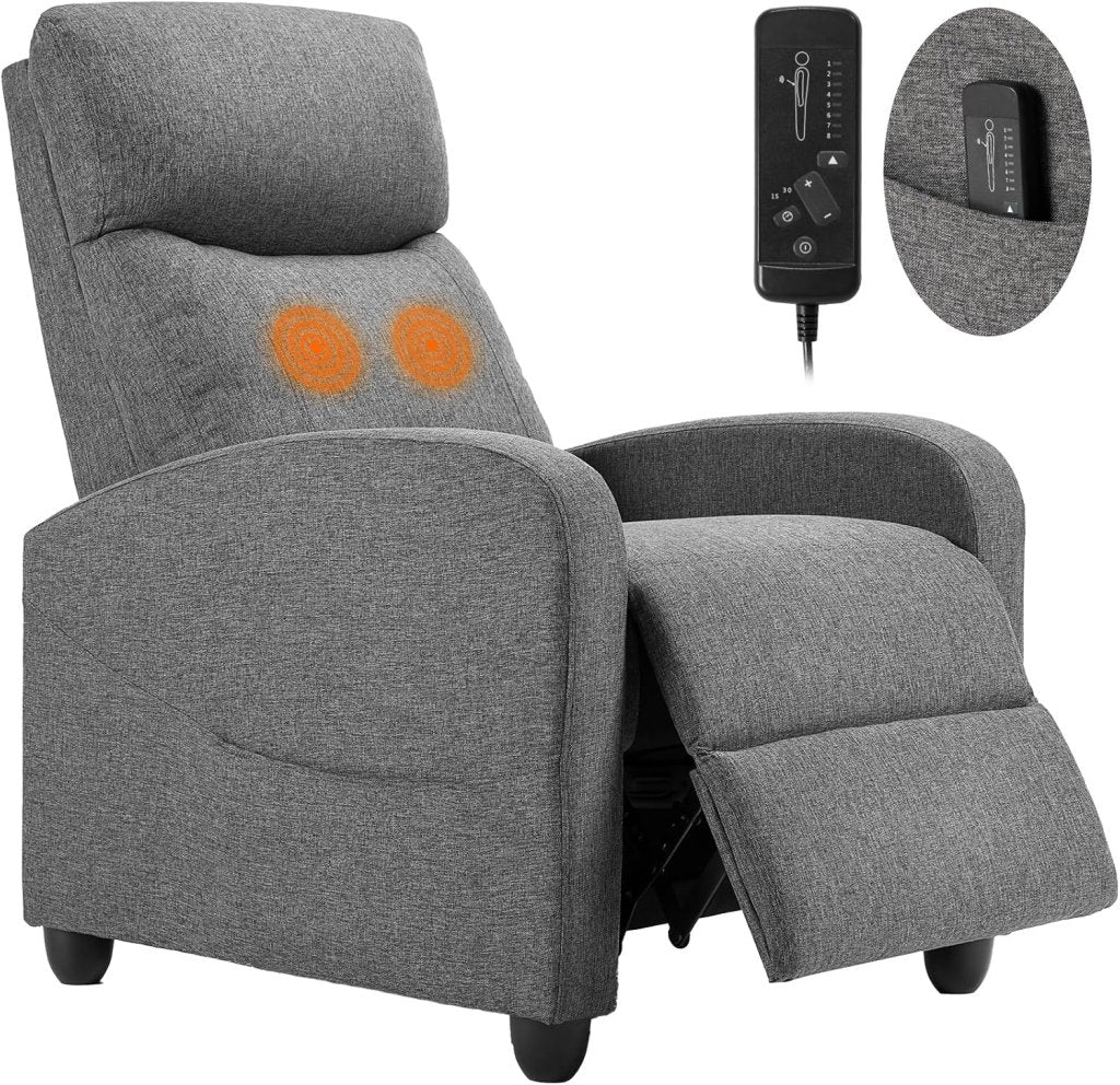 Sweetcrispy Massage Recliner Chair for Adults, Adjustable Home Theater Seating with Lumbar Support for Living Room, Modern Fabric Reclining, Light Grey - Wigtrends