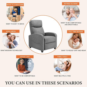 Sweetcrispy Massage Recliner Chair for Adults, Adjustable Home Theater Seating with Lumbar Support for Living Room, Modern Fabric Reclining, Light Grey - Wigtrends