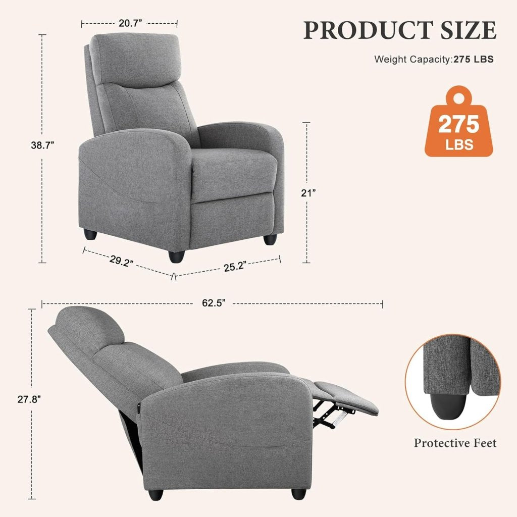 Sweetcrispy Massage Recliner Chair for Adults, Adjustable Home Theater Seating with Lumbar Support for Living Room, Modern Fabric Reclining, Light Grey - Wigtrends