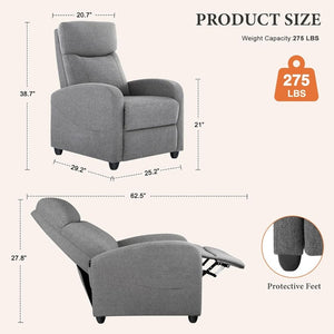 Sweetcrispy Massage Recliner Chair for Adults, Adjustable Home Theater Seating with Lumbar Support for Living Room, Modern Fabric Reclining, Light Grey - Wigtrends