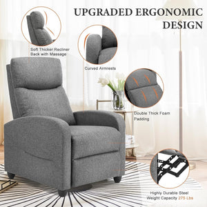 Sweetcrispy Massage Recliner Chair for Adults, Adjustable Home Theater Seating with Lumbar Support for Living Room, Modern Fabric Reclining, Light Grey - Wigtrends