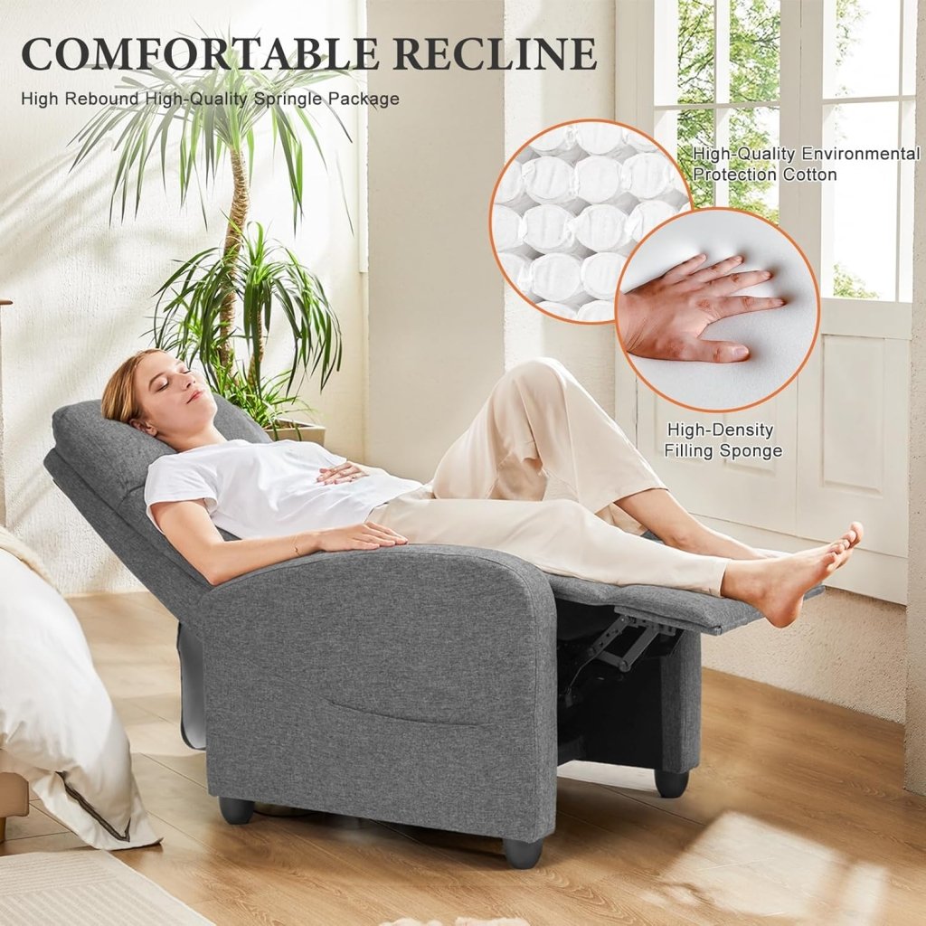 Sweetcrispy Massage Recliner Chair for Adults, Adjustable Home Theater Seating with Lumbar Support for Living Room, Modern Fabric Reclining, Light Grey - Wigtrends