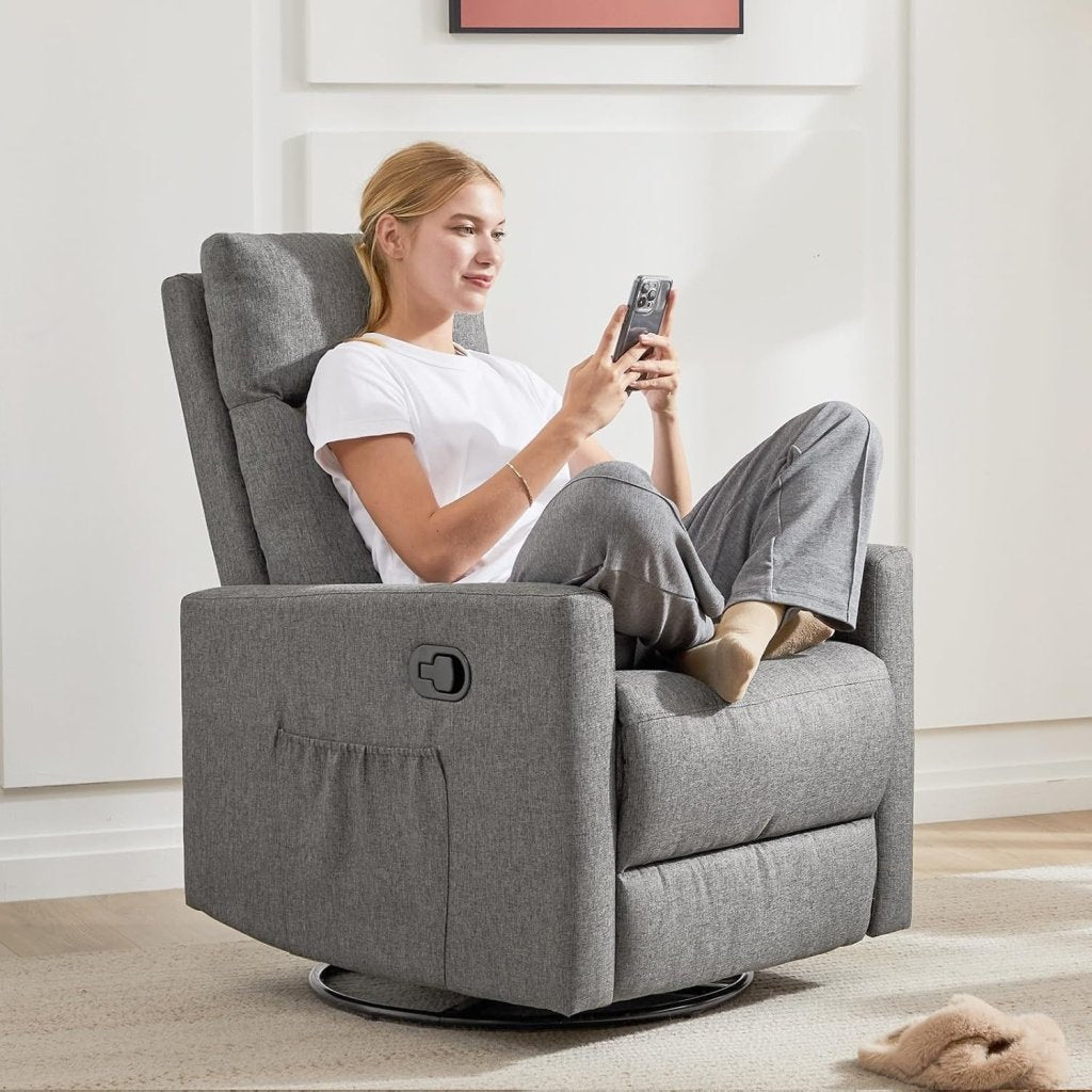 Sweetcrispy Massage Recliner Chair for Adults, Adjustable Home Theater Seating with Lumbar Support for Living Room, Modern Fabric Reclining, Light Grey - Wigtrends