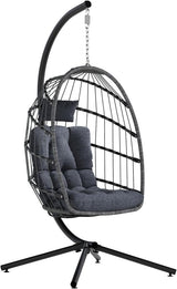 SWITTE Egg Chair Outdoor with Stand, Indoor Wicker Hanging Egg Swing Chair with Cushion, 350lbs Capacity for Patio, Bedroom - Wigtrends