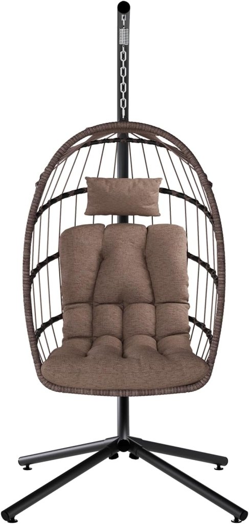 SWITTE Egg Chair Outdoor with Stand, Indoor Wicker Hanging Egg Swing Chair with Cushion, 350lbs Capacity for Patio, Bedroom - Wigtrends