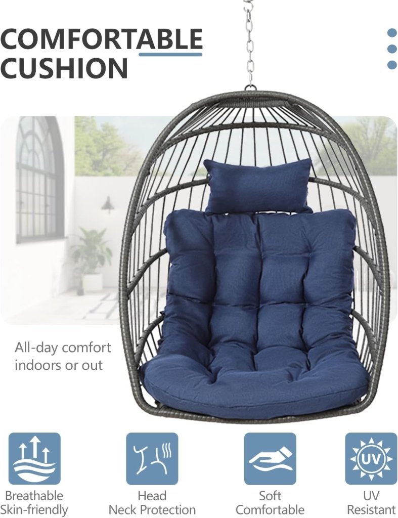 SWITTE Egg Chair Outdoor with Stand, Indoor Wicker Hanging Egg Swing Chair with Cushion, 350lbs Capacity for Patio, Bedroom - Wigtrends