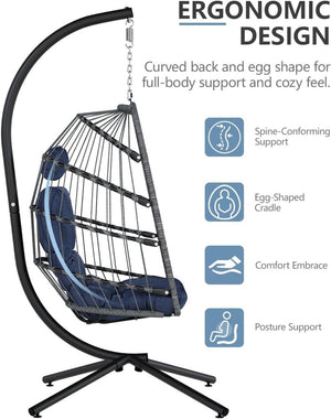 SWITTE Egg Chair Outdoor with Stand, Indoor Wicker Hanging Egg Swing Chair with Cushion, 350lbs Capacity for Patio, Bedroom - Wigtrends