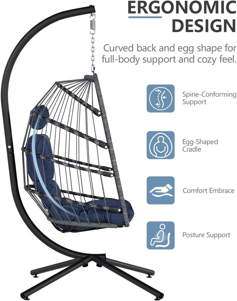 SWITTE Egg Chair Outdoor with Stand, Indoor Wicker Hanging Egg Swing Chair with Cushion, 350lbs Capacity for Patio, Bedroom - Wigtrends