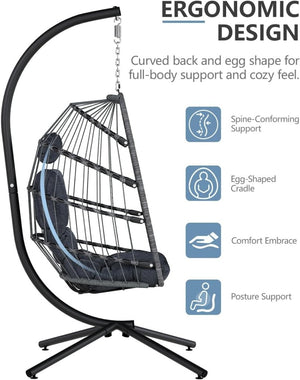 SWITTE Egg Chair Outdoor with Stand, Indoor Wicker Hanging Egg Swing Chair with Cushion, 350lbs Capacity for Patio, Bedroom - Wigtrends