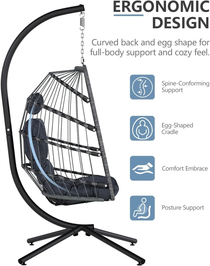 SWITTE Egg Chair Outdoor with Stand, Indoor Wicker Hanging Egg Swing Chair with Cushion, 350lbs Capacity for Patio, Bedroom - Wigtrends