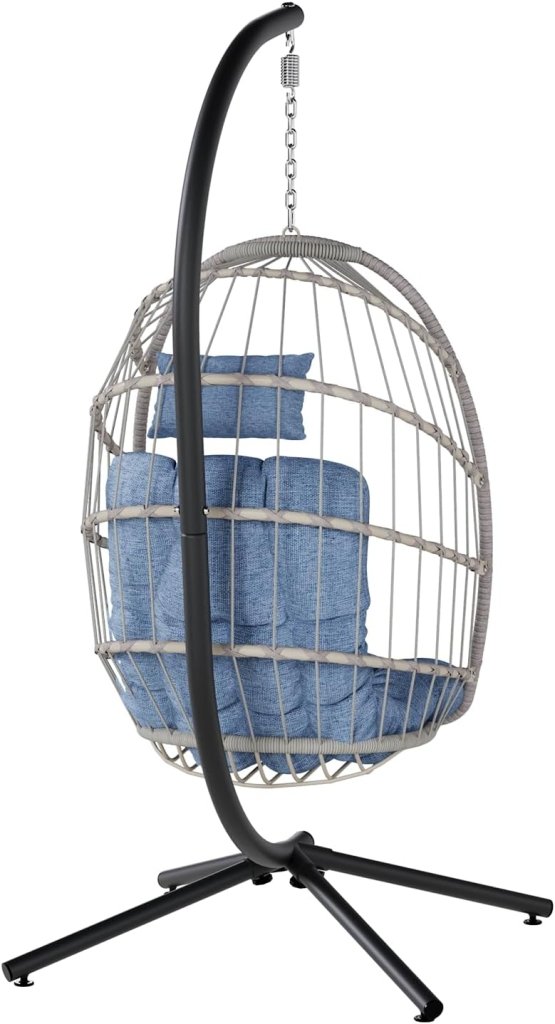 SWITTE Egg Chair Outdoor with Stand, Indoor Wicker Hanging Egg Swing Chair with Cushion, 350lbs Capacity for Patio, Bedroom - Wigtrends