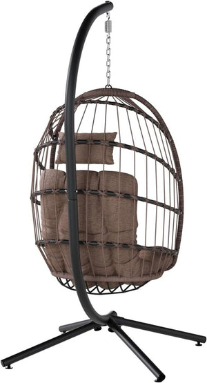 SWITTE Egg Chair Outdoor with Stand, Indoor Wicker Hanging Egg Swing Chair with Cushion, 350lbs Capacity for Patio, Bedroom - Wigtrends