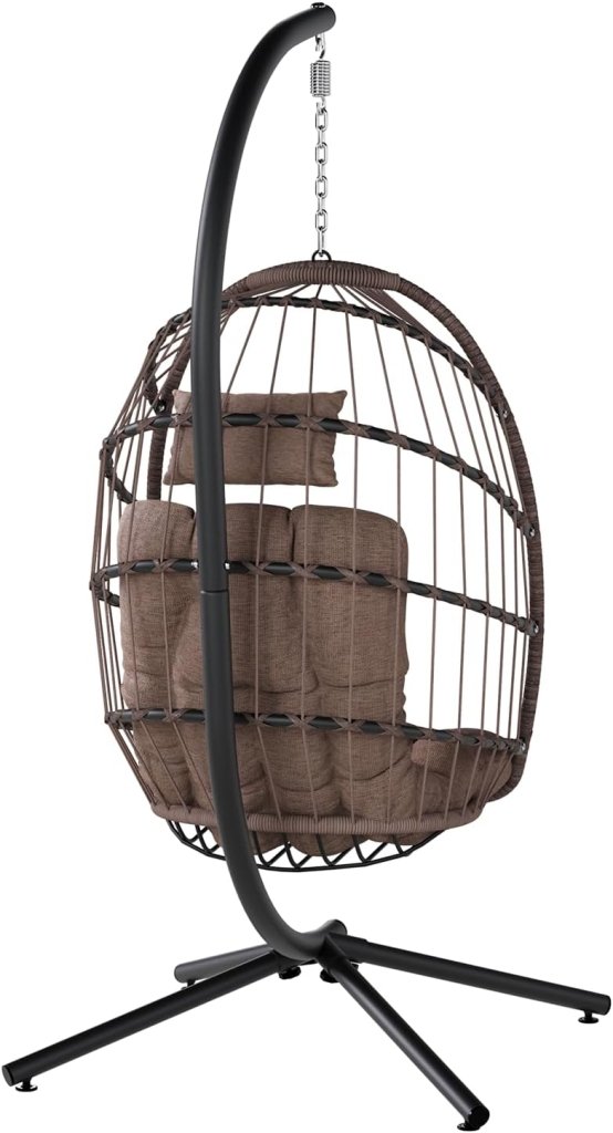 SWITTE Egg Chair Outdoor with Stand, Indoor Wicker Hanging Egg Swing Chair with Cushion, 350lbs Capacity for Patio, Bedroom - Wigtrends