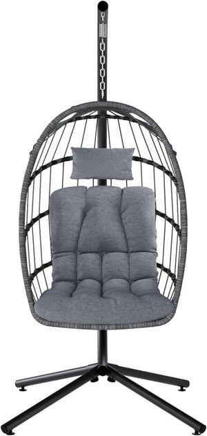 SWITTE Egg Chair Outdoor with Stand, Indoor Wicker Hanging Egg Swing Chair with Cushion, 350lbs Capacity for Patio, Bedroom - Wigtrends