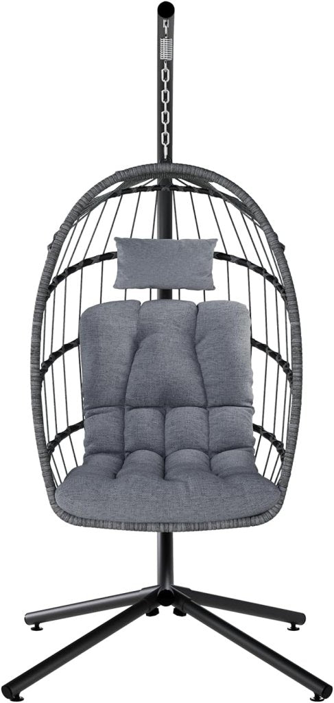 SWITTE Egg Chair Outdoor with Stand, Indoor Wicker Hanging Egg Swing Chair with Cushion, 350lbs Capacity for Patio, Bedroom - Wigtrends