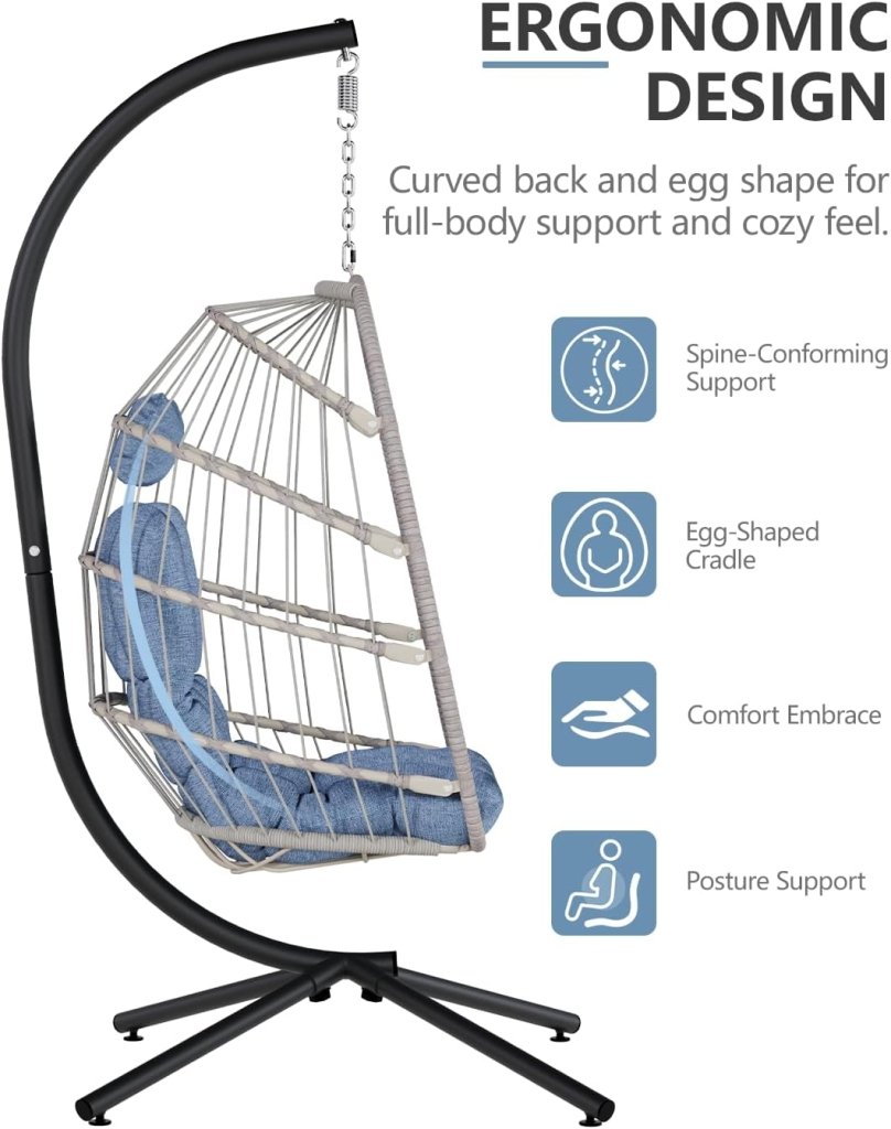 SWITTE Egg Chair Outdoor with Stand, Indoor Wicker Hanging Egg Swing Chair with Cushion, 350lbs Capacity for Patio, Bedroom - Wigtrends