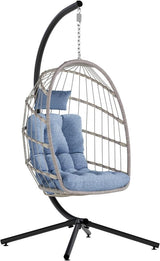 SWITTE Egg Chair Outdoor with Stand, Indoor Wicker Hanging Egg Swing Chair with Cushion, 350lbs Capacity for Patio, Bedroom - Wigtrends