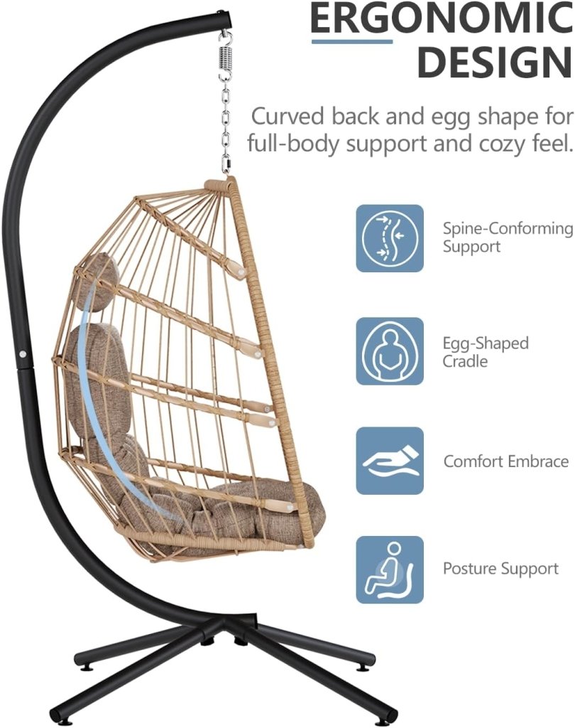SWITTE Egg Chair Outdoor with Stand, Indoor Wicker Hanging Egg Swing Chair with Cushion, 350lbs Capacity for Patio, Bedroom - Wigtrends