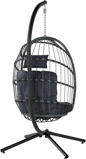 SWITTE Egg Chair Outdoor with Stand, Indoor Wicker Hanging Egg Swing Chair with Cushion, 350lbs Capacity for Patio, Bedroom - Wigtrends