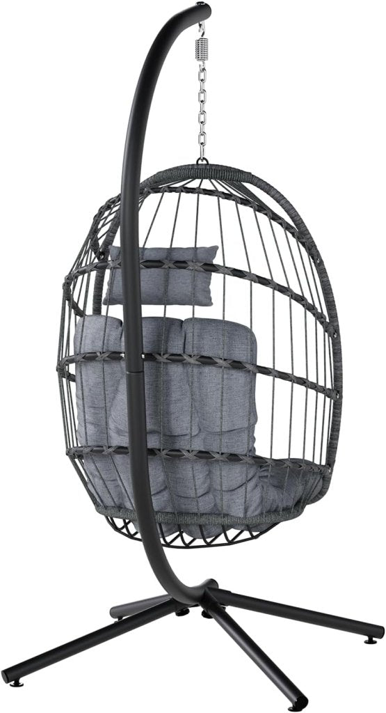 SWITTE Egg Chair Outdoor with Stand, Indoor Wicker Hanging Egg Swing Chair with Cushion, 350lbs Capacity for Patio, Bedroom - Wigtrends