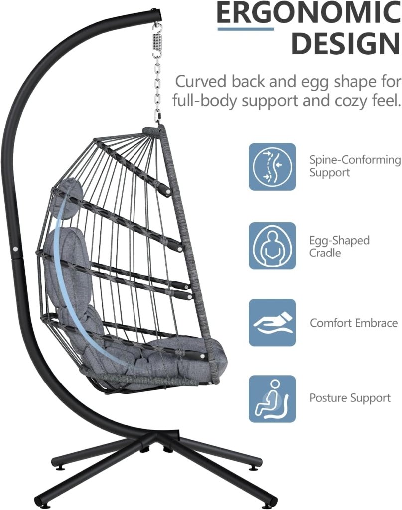 SWITTE Egg Chair Outdoor with Stand, Indoor Wicker Hanging Egg Swing Chair with Cushion, 350lbs Capacity for Patio, Bedroom - Wigtrends