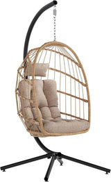 SWITTE Egg Chair Outdoor with Stand, Indoor Wicker Hanging Egg Swing Chair with Cushion, 350lbs Capacity for Patio, Bedroom - Wigtrends