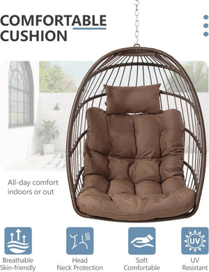 SWITTE Egg Chair Outdoor with Stand, Indoor Wicker Hanging Egg Swing Chair with Cushion, 350lbs Capacity for Patio, Bedroom - Wigtrends