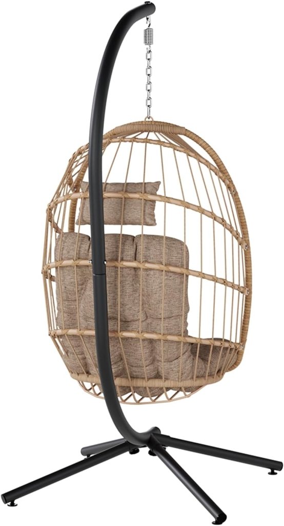 SWITTE Egg Chair Outdoor with Stand, Indoor Wicker Hanging Egg Swing Chair with Cushion, 350lbs Capacity for Patio, Bedroom - Wigtrends