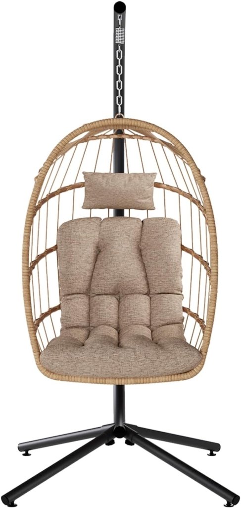 SWITTE Egg Chair Outdoor with Stand, Indoor Wicker Hanging Egg Swing Chair with Cushion, 350lbs Capacity for Patio, Bedroom - Wigtrends