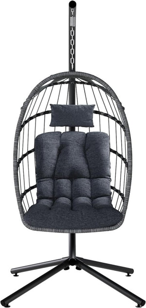 SWITTE Egg Chair Outdoor with Stand, Indoor Wicker Hanging Egg Swing Chair with Cushion, 350lbs Capacity for Patio, Bedroom - Wigtrends