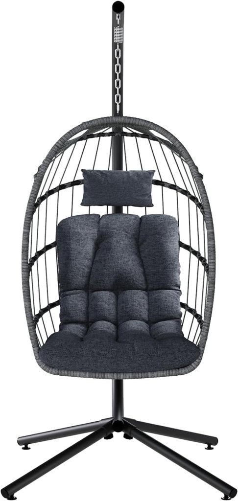 SWITTE Egg Chair Outdoor with Stand, Indoor Wicker Hanging Egg Swing Chair with Cushion, 350lbs Capacity for Patio, Bedroom - Wigtrends