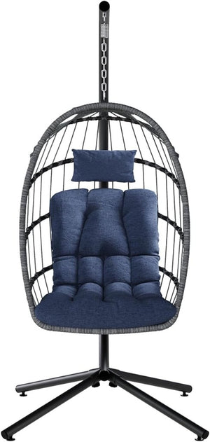 SWITTE Egg Chair Outdoor with Stand, Indoor Wicker Hanging Egg Swing Chair with Cushion, 350lbs Capacity for Patio, Bedroom - Wigtrends