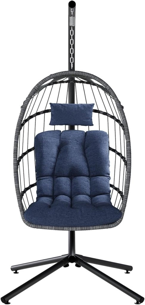SWITTE Egg Chair Outdoor with Stand, Indoor Wicker Hanging Egg Swing Chair with Cushion, 350lbs Capacity for Patio, Bedroom - Wigtrends
