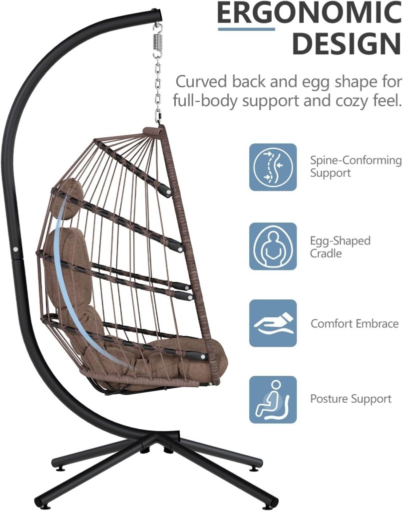 SWITTE Egg Chair Outdoor with Stand, Indoor Wicker Hanging Egg Swing Chair with Cushion, 350lbs Capacity for Patio, Bedroom - Wigtrends
