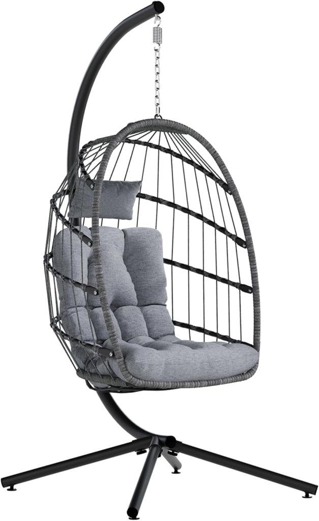 SWITTE Egg Chair Outdoor with Stand, Indoor Wicker Hanging Egg Swing Chair with Cushion, 350lbs Capacity for Patio, Bedroom - Wigtrends