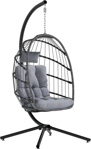 SWITTE Egg Chair Outdoor with Stand, Indoor Wicker Hanging Egg Swing Chair with Cushion, 350lbs Capacity for Patio, Bedroom - Wigtrends