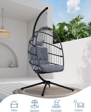 SWITTE Egg Chair Outdoor with Stand, Indoor Wicker Hanging Egg Swing Chair with Cushion, 350lbs Capacity for Patio, Bedroom - Wigtrends