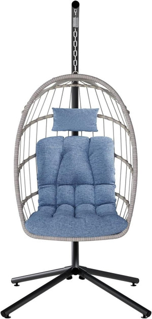 SWITTE Egg Chair Outdoor with Stand, Indoor Wicker Hanging Egg Swing Chair with Cushion, 350lbs Capacity for Patio, Bedroom - Wigtrends