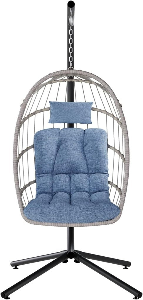 SWITTE Egg Chair Outdoor with Stand, Indoor Wicker Hanging Egg Swing Chair with Cushion, 350lbs Capacity for Patio, Bedroom - Wigtrends