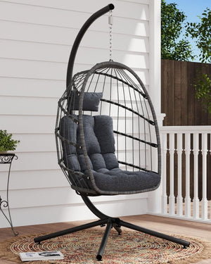 SWITTE Egg Chair Outdoor with Stand, Indoor Wicker Hanging Egg Swing Chair with Cushion, 350lbs Capacity for Patio, Bedroom - Wigtrends